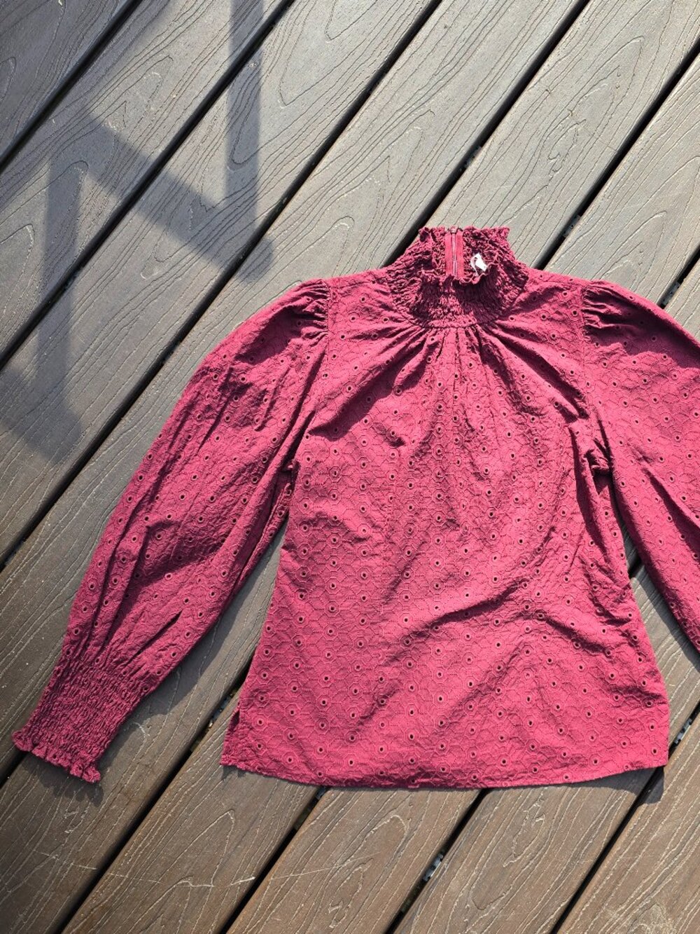 Veronica Beard Long Sleeved Smocked high neck blouse, size Small, VGUC